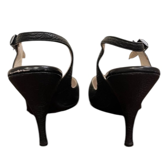 Vintage Falenti Black Leather Slingback Peep-toe heels - Picture 6 of 10